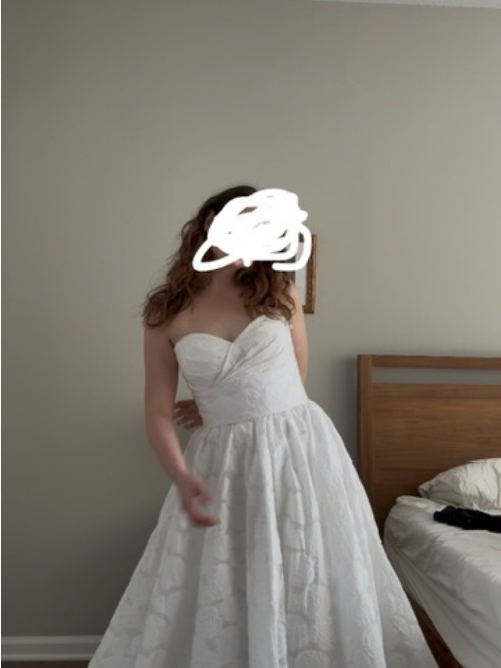 Watters White Strapless Sweetheart Floral Ball Gown